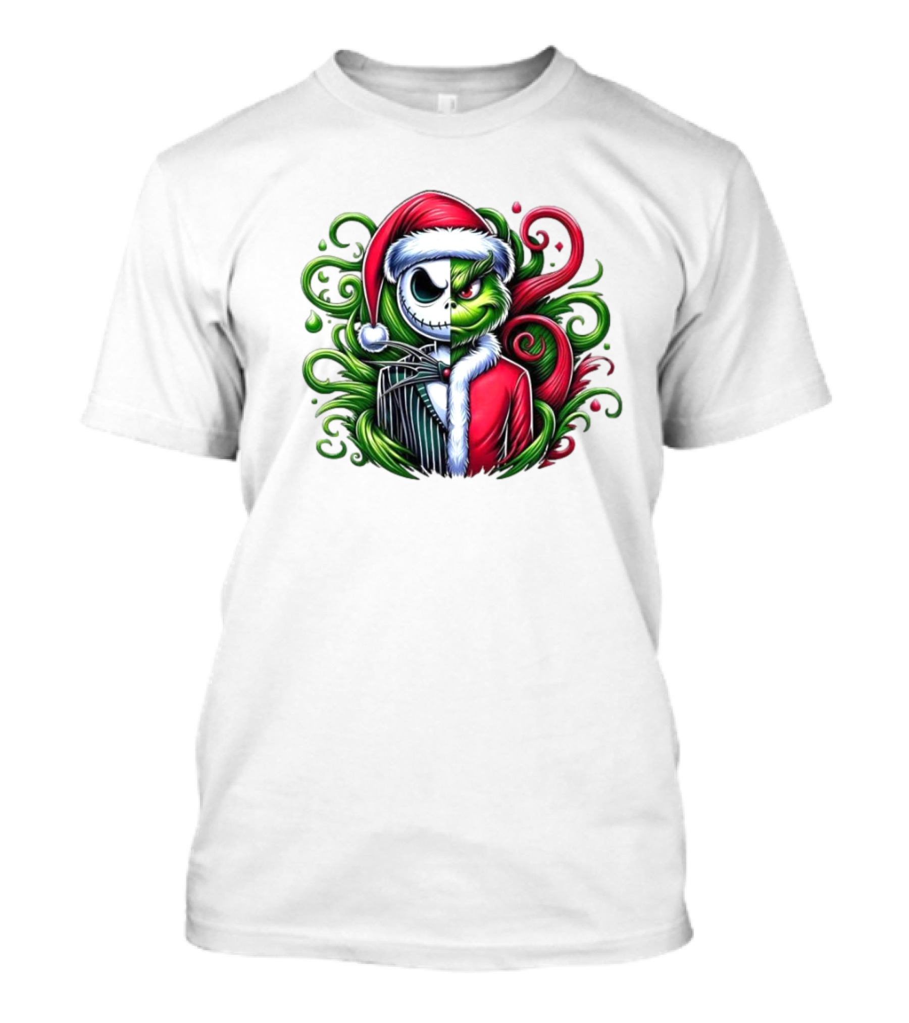 Jack Skellington Grinch Split Face Christmas T-Shirt