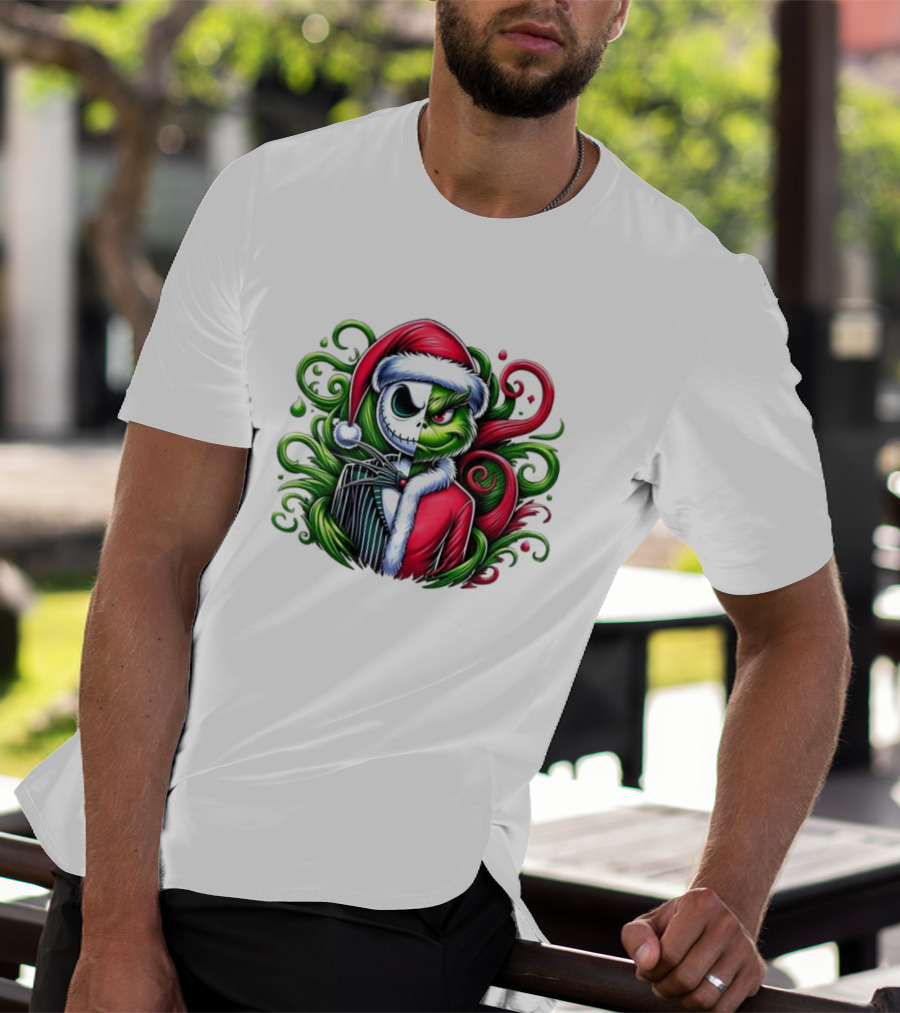 Jack Skellington Grinch Split Face Christmas T-Shirt