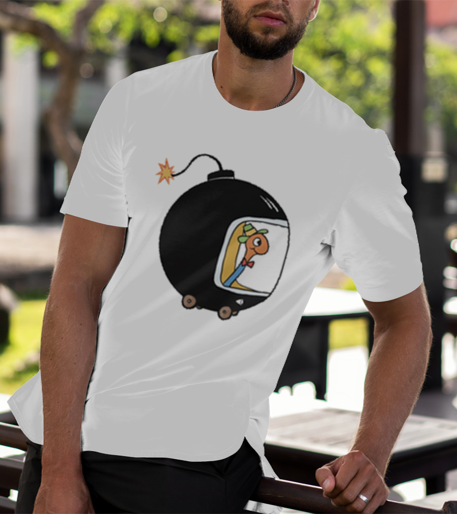 Lowly Car Bomb Cartoon Worm Inside By K. Thor Jensen T-Shirt