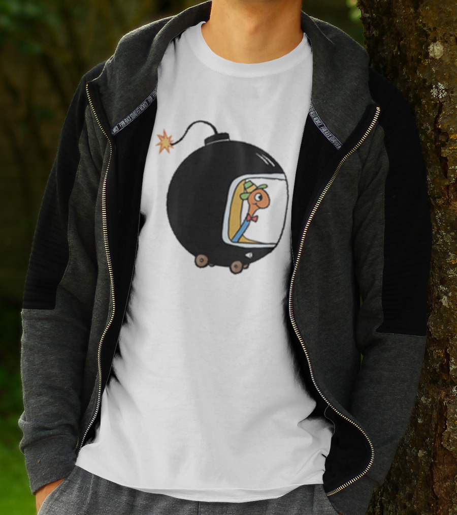 Lowly Car Bomb Cartoon Worm Inside By K. Thor Jensen T-Shirt