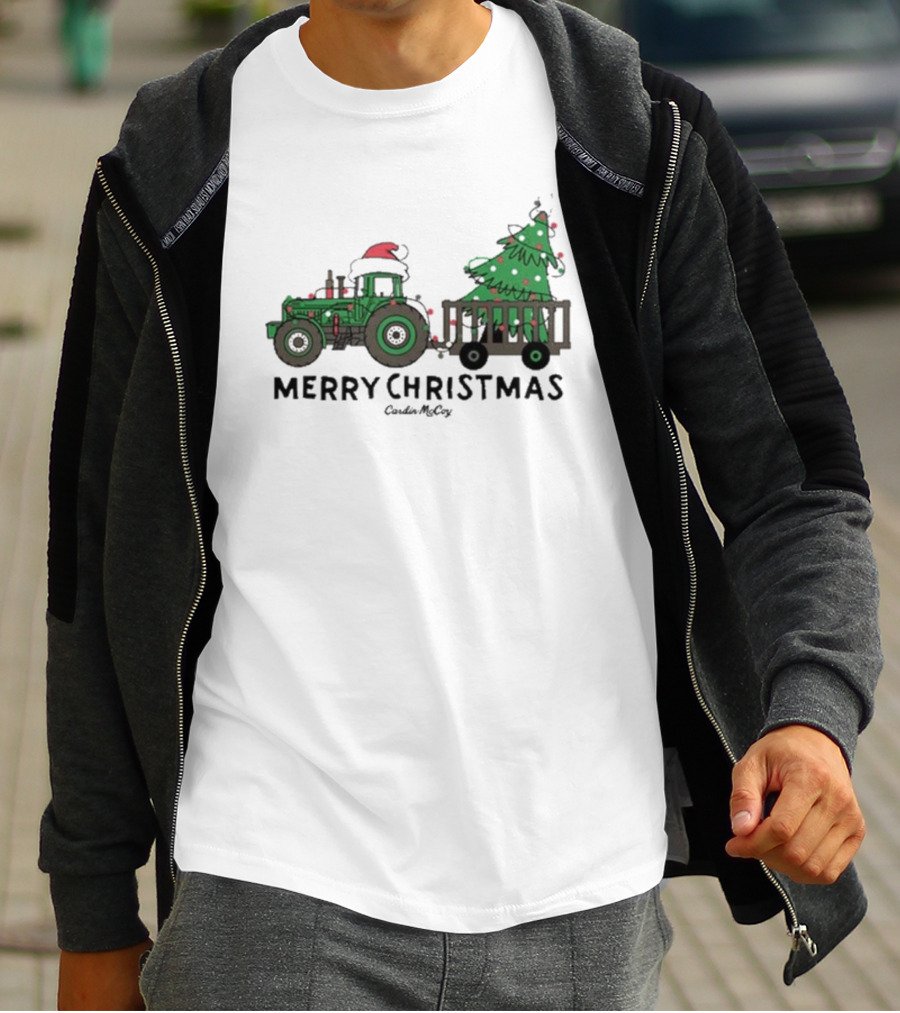 Merry Christmas Tractor Santa Tree Cardin McCoy T-Shirt