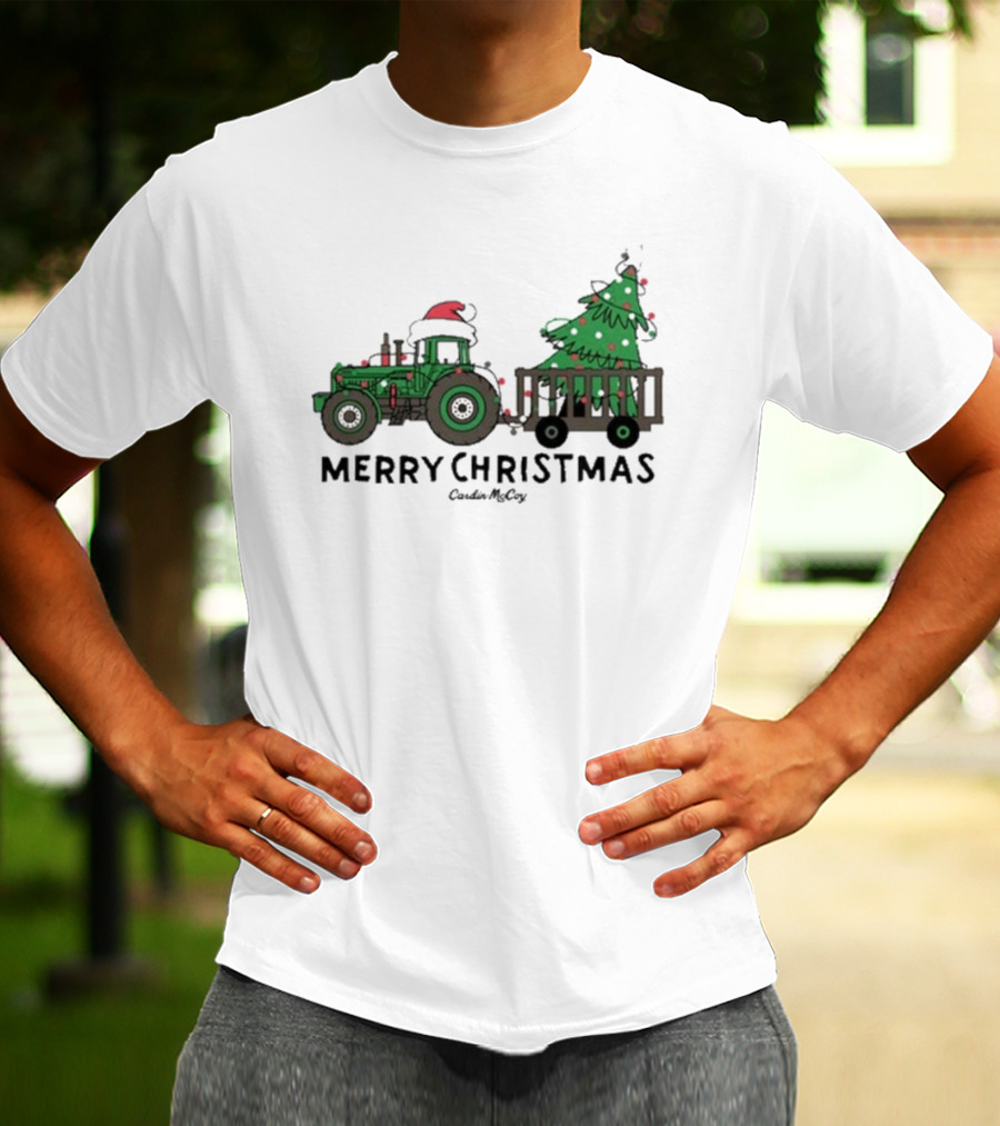 Merry Christmas Tractor Santa Tree Cardin McCoy T-Shirt