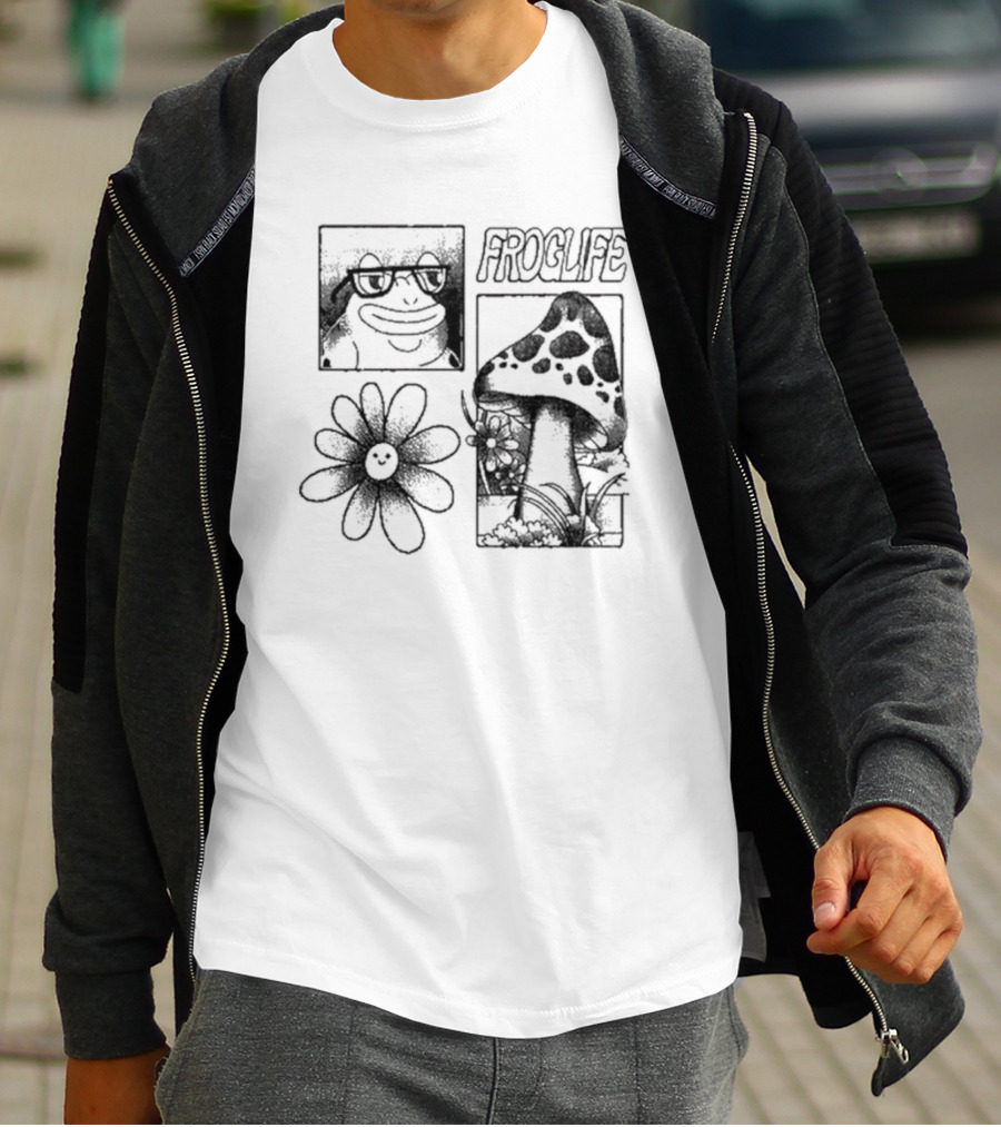 Paymoneywubby Froglife Mushroom Smiling Flower Frog Glasses Boxy T-Shirt
