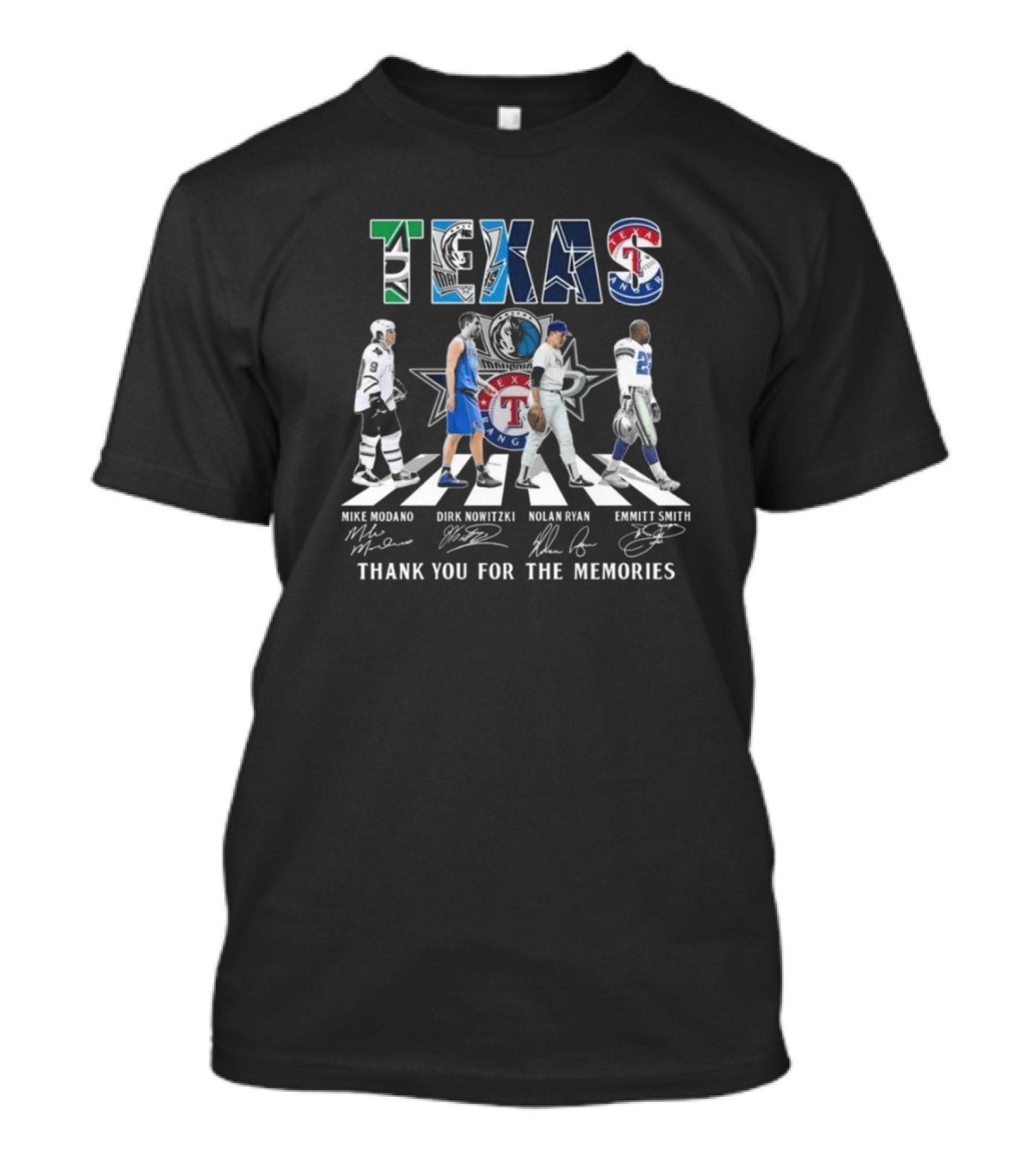 Texas Stars Mike Modano Dirk Nowitzki Nolan Ryan Emmitt Smith Thank You For The Memories T-Shirt
