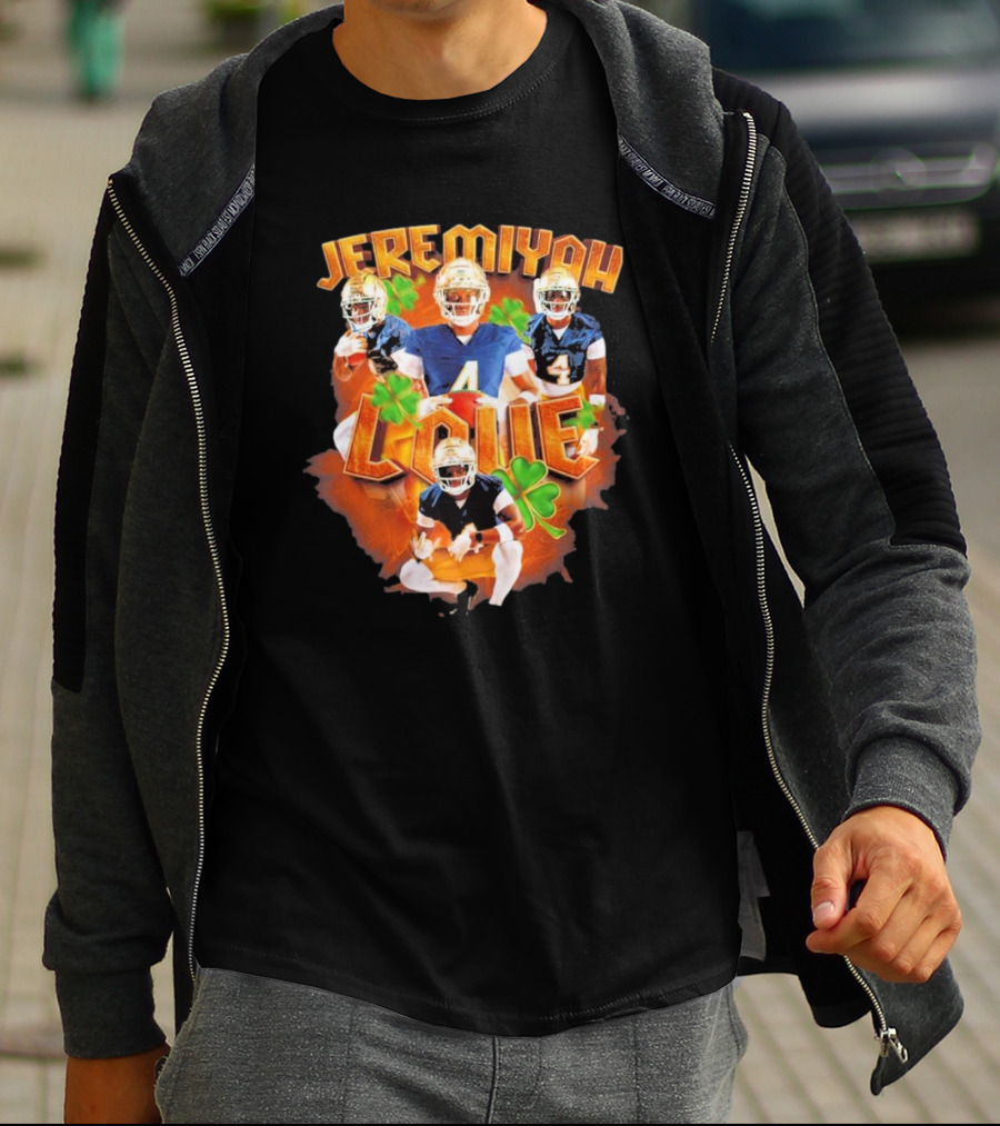 Jeremiyah Love Notre Dame Fighting Irish Football Player Clovers T-Shirt