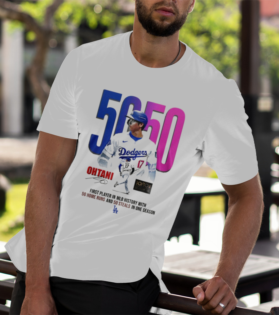 Los Angeles Dodgers Shohei Ohtani 50/50 First Player In MLB History With 50 Home Runs And 50 Steals In One Season T-Shirt