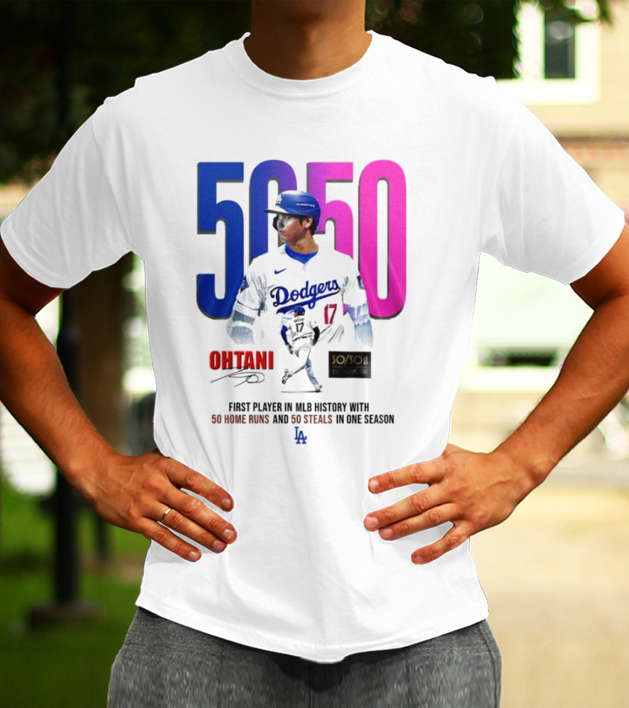 Los Angeles Dodgers Shohei Ohtani 50/50 First Player In MLB History With 50 Home Runs And 50 Steals In One Season T-Shirt