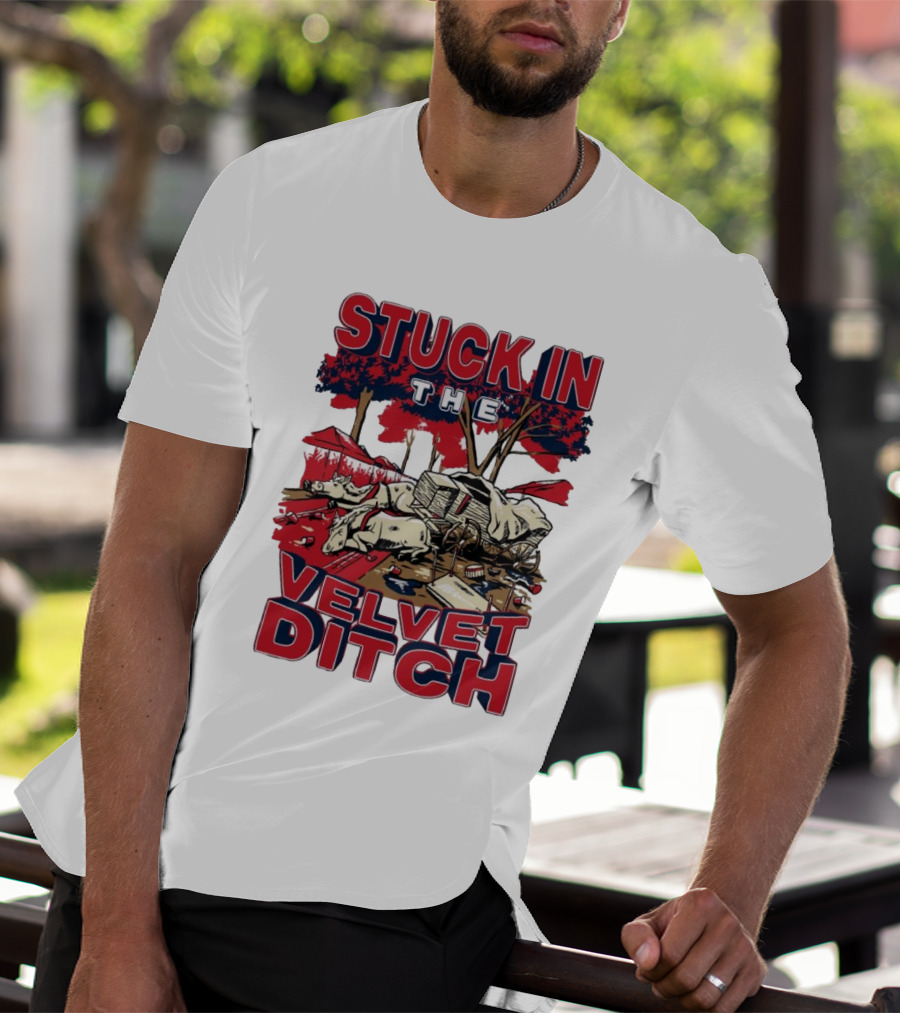 Stuck In The Velvet Ditch Ole Miss Rebels Wagon Red Blue Trees T-Shirt