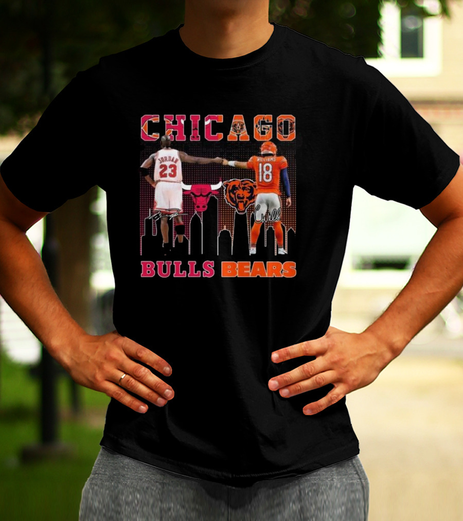 Chicago Bulls Michael Jordan Chicago Bears Caleb Williams City Signatures T-Shirt