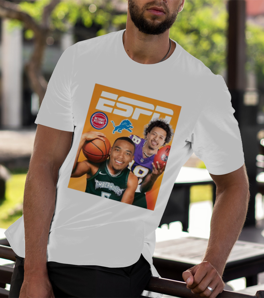 Cade Cunningham Amon Ra St. Brown ESPN Detroit Pistons Lions Timberwolves T-Shirt