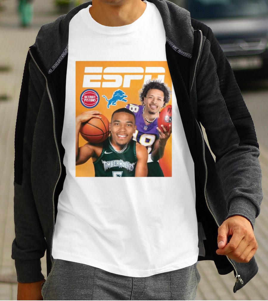 Cade Cunningham Amon Ra St. Brown ESPN Detroit Pistons Lions Timberwolves T-Shirt