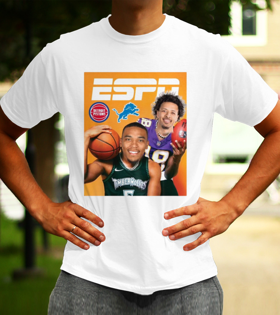 Cade Cunningham Amon Ra St. Brown ESPN Detroit Pistons Lions Timberwolves T-Shirt