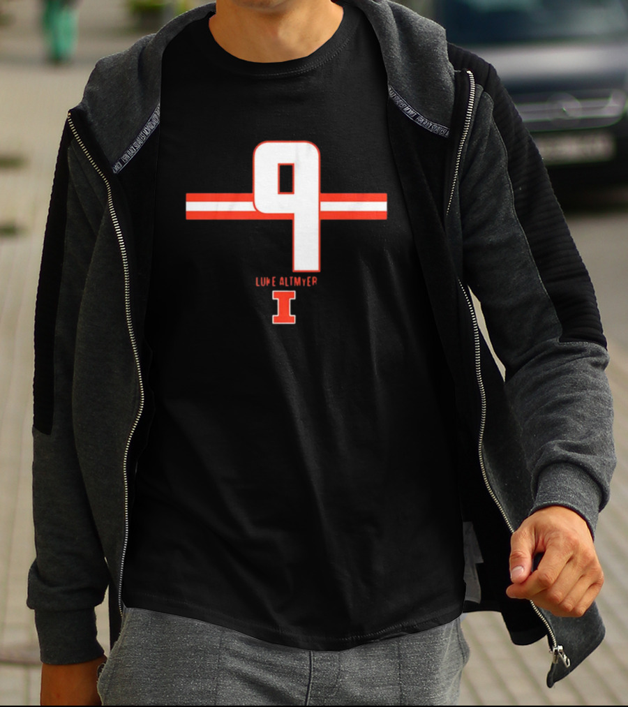 Illinois Fighting Illini Football Number 9 Luke Altmyer Stripe T-Shirt