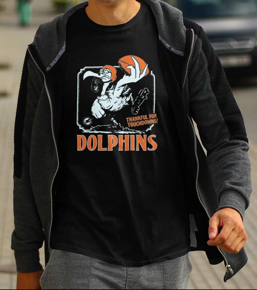 Miami Dolphins Thankful For Touchdowns Football Bird T-Shirt