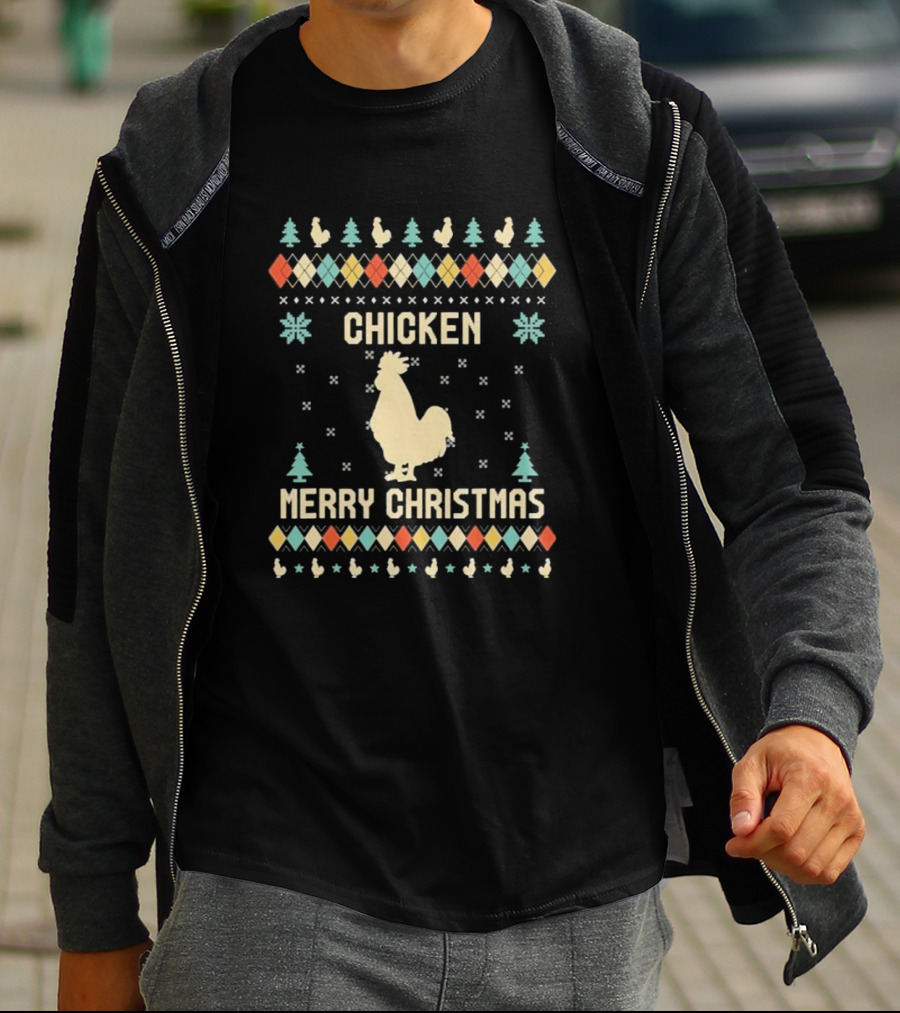Chicken Merry Christmas Rooster Ugly Christmas Sweater Holiday Trees T-Shirt