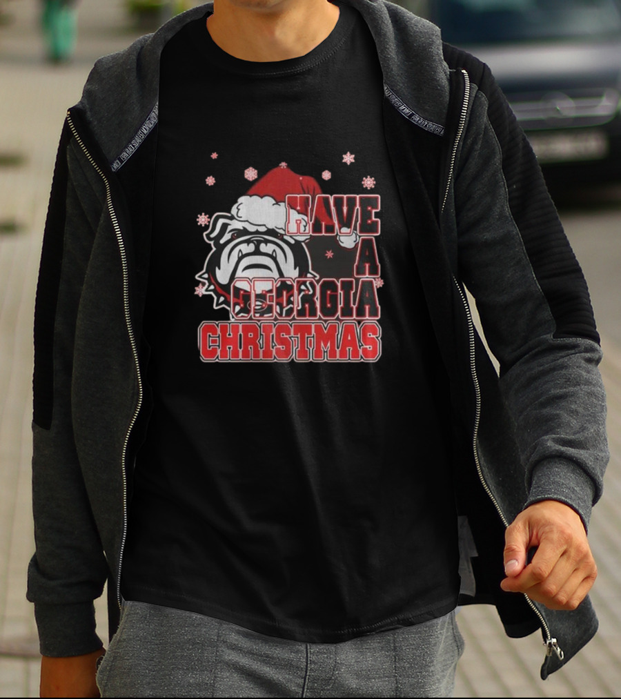 Have A Georgia Christmas Bulldogs Santa Hat Snowflakes T-Shirt