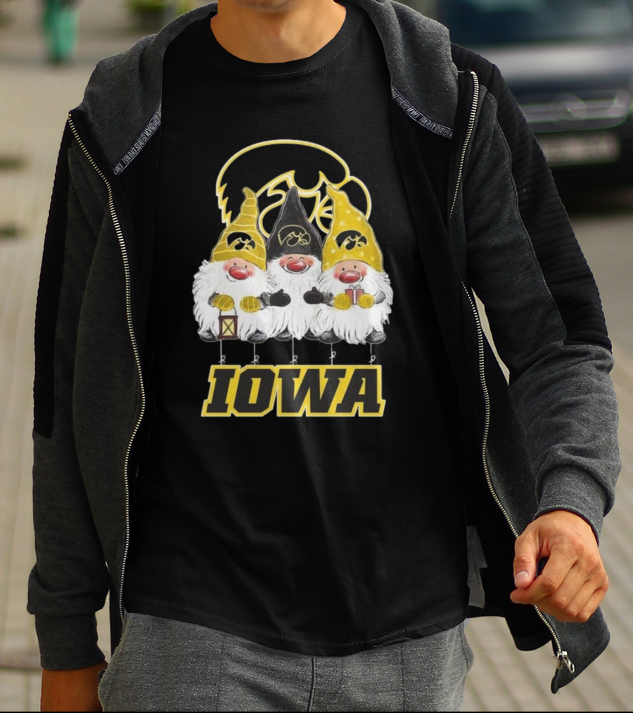 Iowa Hawkeyes Gnomes Merry Christmas T-Shirt