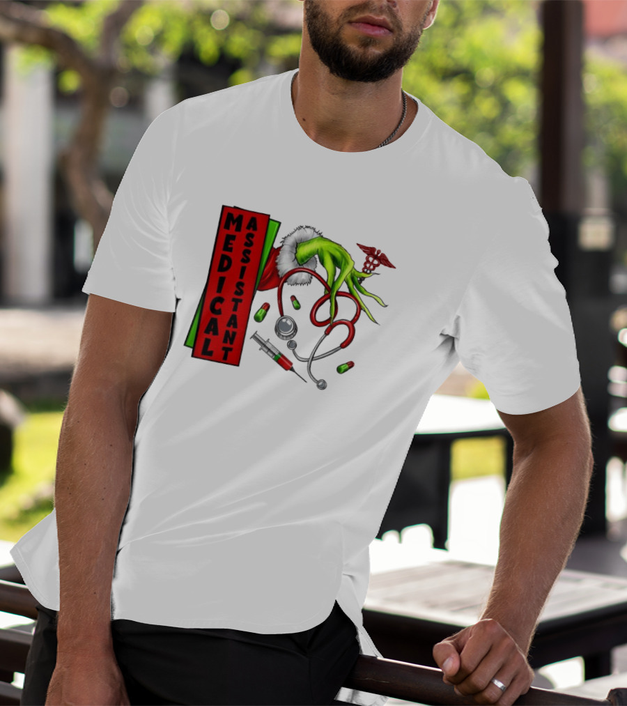 Medical Assistant Grinch Hand Stethoscope Christmas T-Shirt