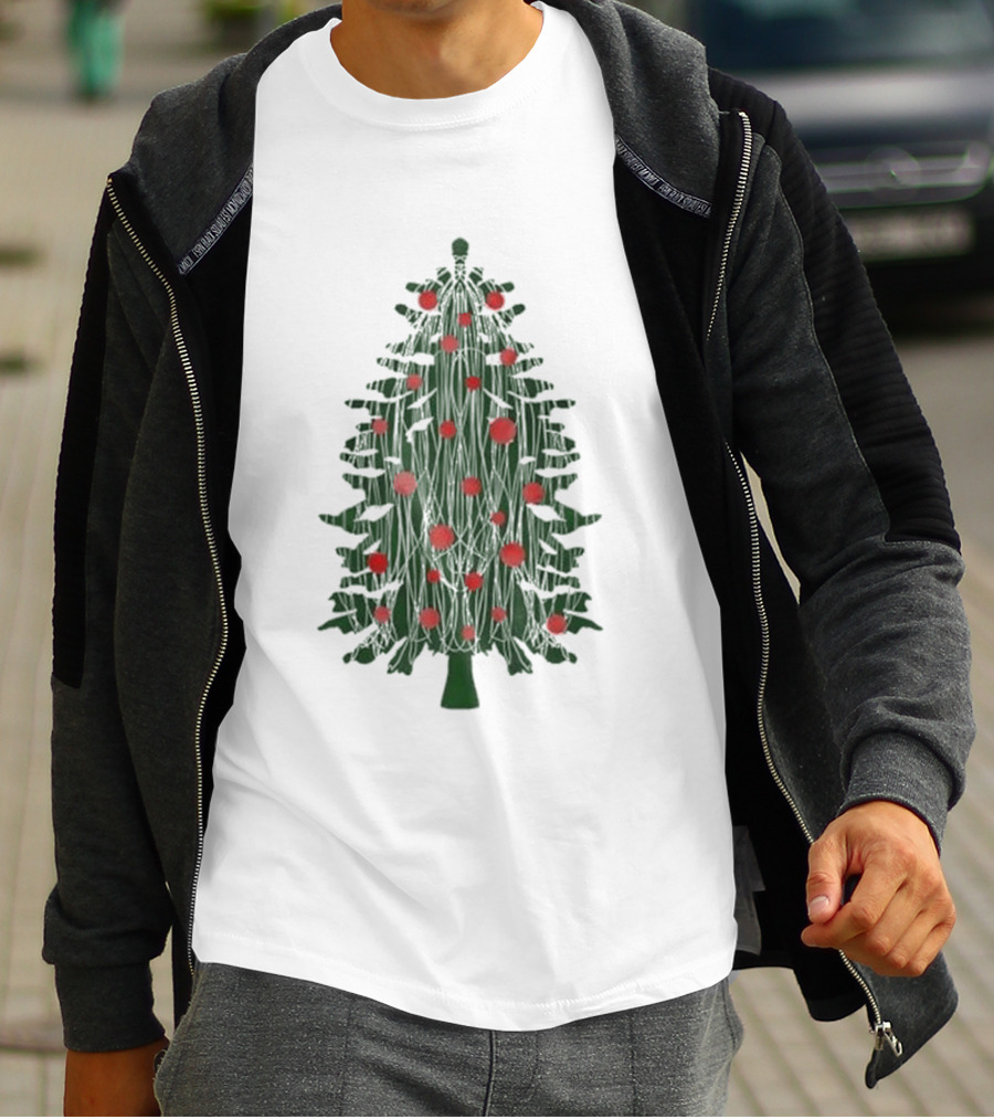 Tinsel Christmas Tree With Red Ornaments T-Shirt