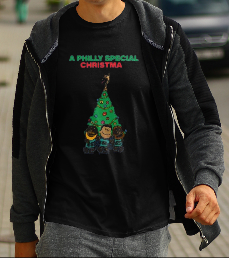 A Philly Special Christmas Tree With Characters And Santa Hat T-Shirt