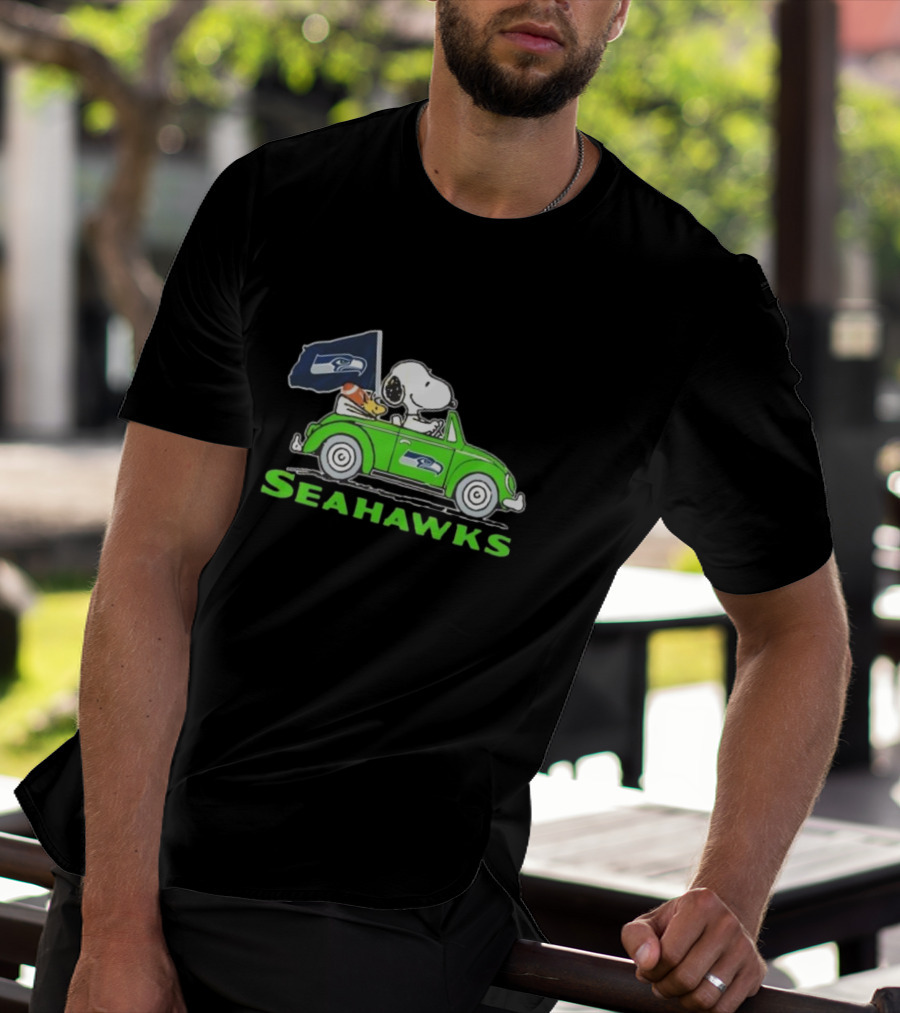 Snoopy And Woodstock Driving Seattle Seahawks Car T-Shirt