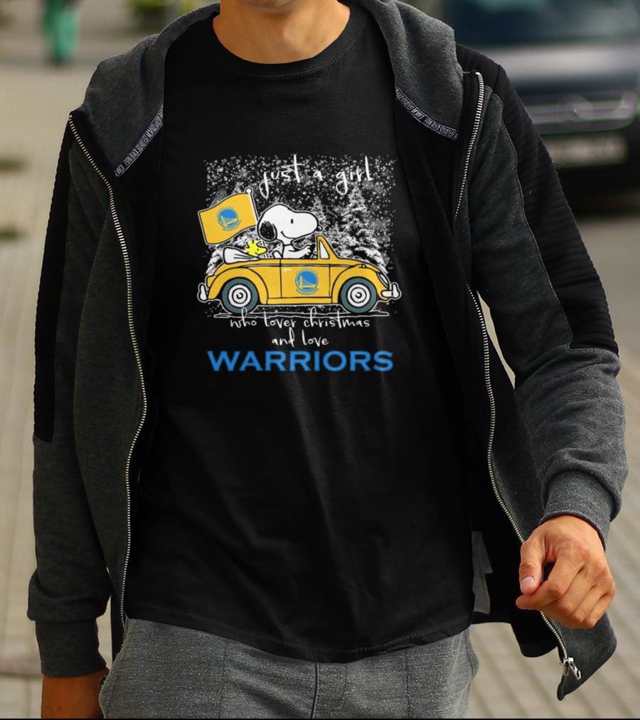 Just A Girl Who Loves Christmas And Golden State Warriors Snoopy And Woodstock Peanuts T-Shirt