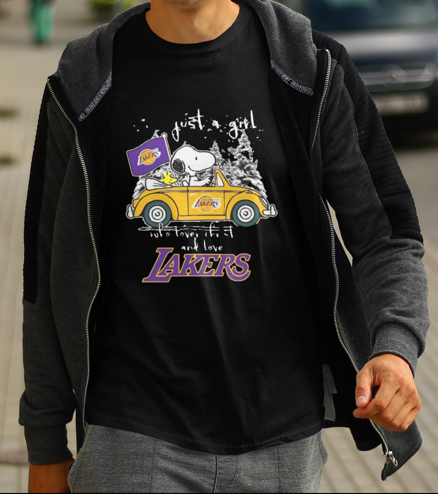 Snoopy And Woodstock Just A Girl Who Loves Christmas And Los Angeles Lakers NBA T-Shirt