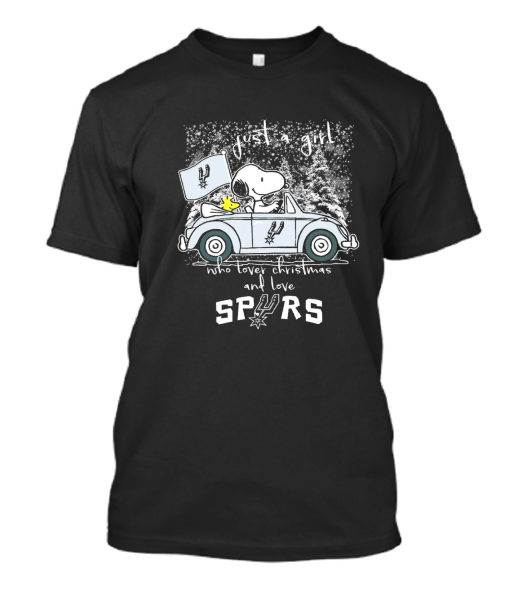 Snoopy Woodstock Peanuts Just A Girl Who Loves Christmas And Loves Spurs T-Shirt