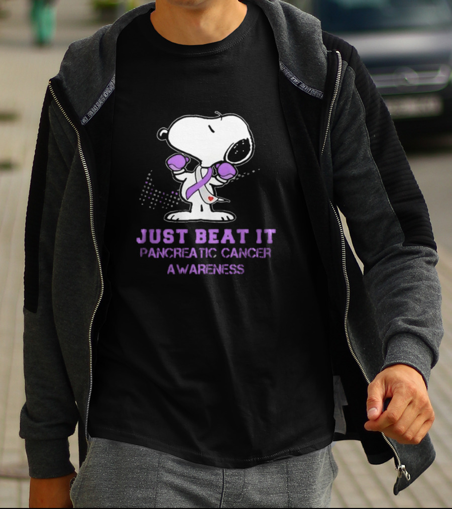 Snoopy Just Beat It Pancreatic Cancer Awareness T-Shirt