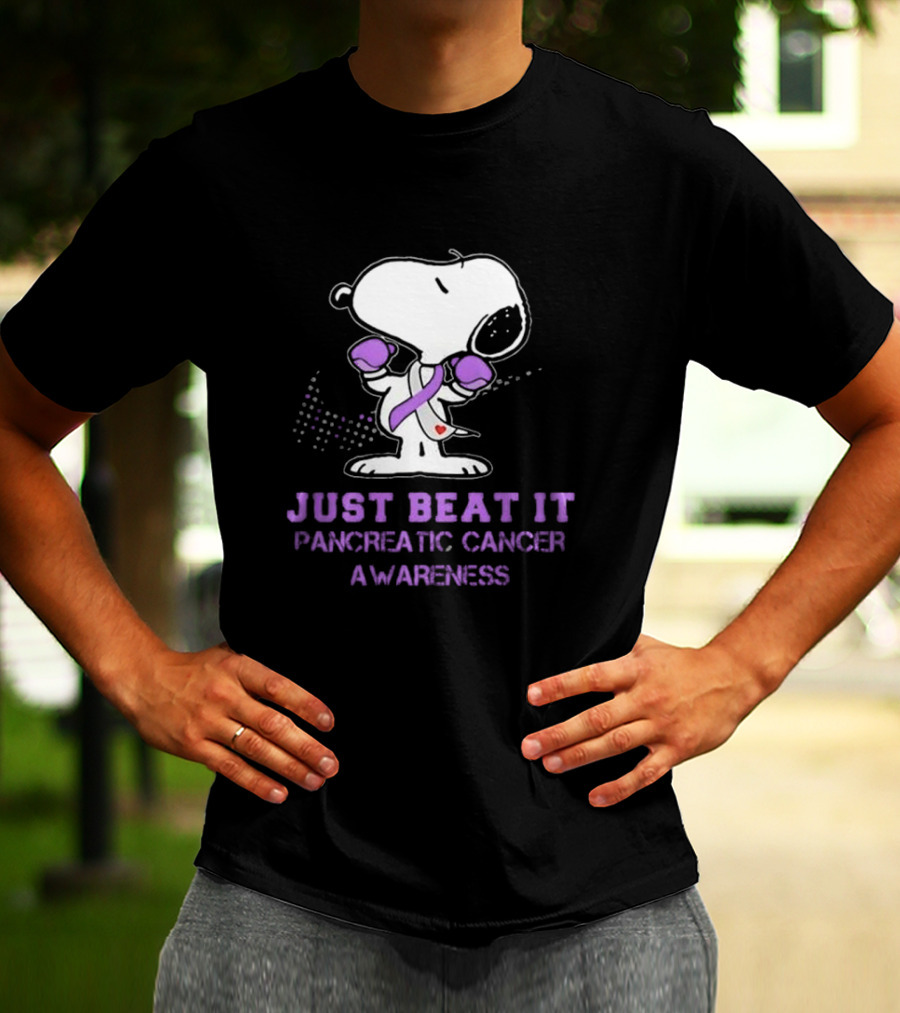 Snoopy Just Beat It Pancreatic Cancer Awareness T-Shirt