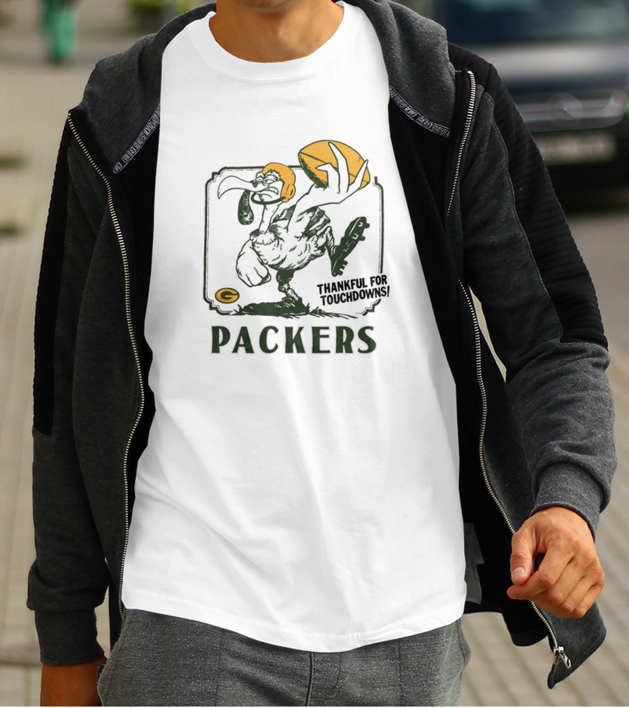 Packers Thankful For Touchdowns Football Turkey Cartoon T-Shirt
