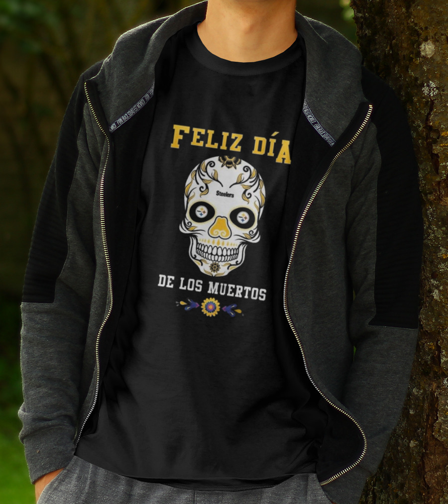 Pittsburgh Steelers Feliz Dia De Los Muertos Skull T-Shirt