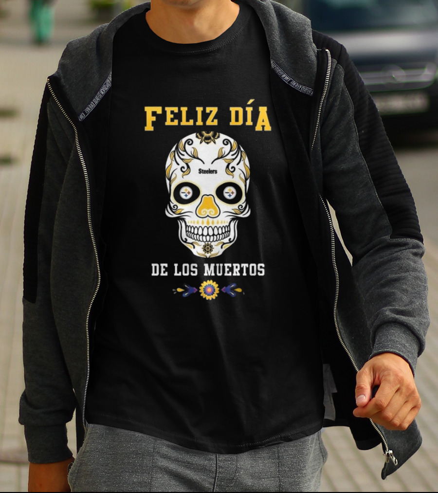 Pittsburgh Steelers Feliz Dia De Los Muertos Skull T-Shirt