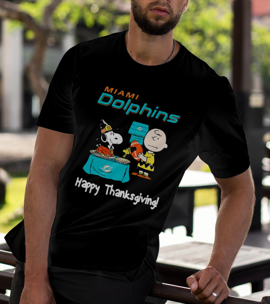 Miami Dolphins Peanuts NFL Football Happy Thanksgiving T-Shirt