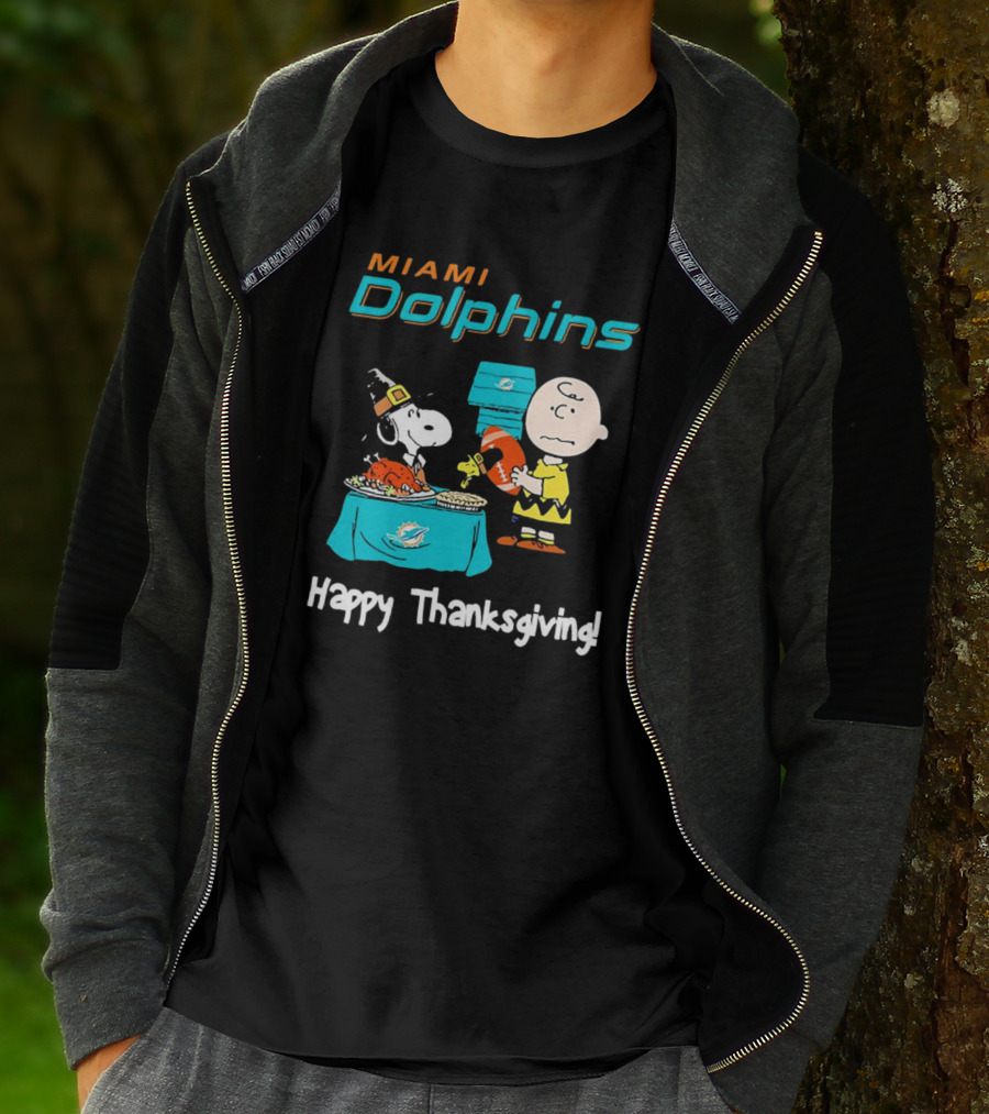 Miami Dolphins Peanuts NFL Football Happy Thanksgiving T-Shirt