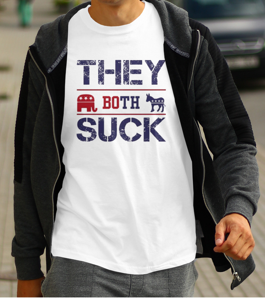 THEY BOTH SUCK Anti Republican Elephant Donkey Political T-Shirt