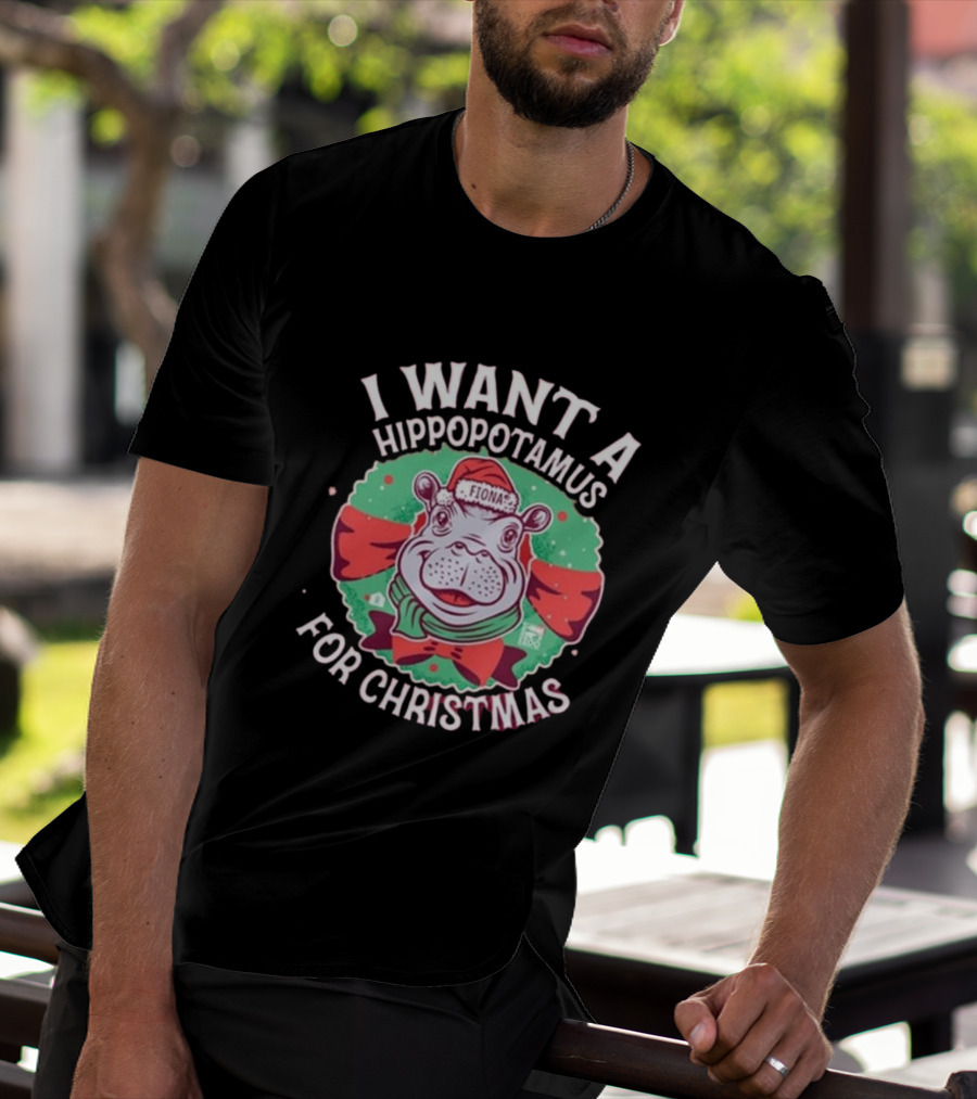 I Want A Hippopotamus For Christmas Fiona Cincinnati Red Bow T-Shirt