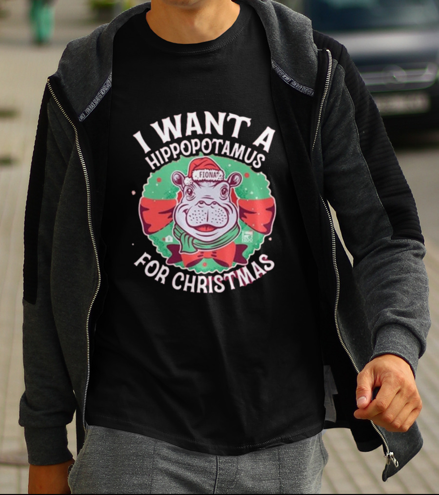 I Want A Hippopotamus For Christmas Fiona Cincinnati Red Bow T-Shirt