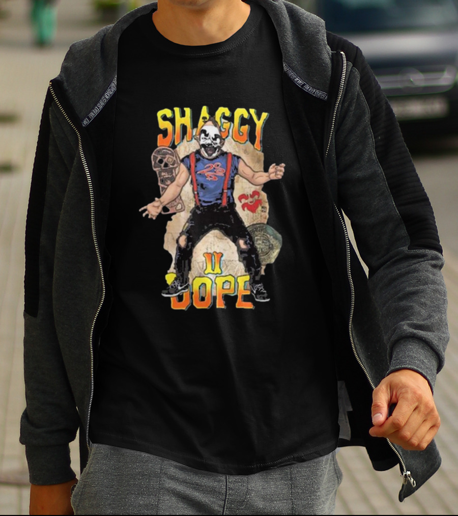 Shaggy 2 Dope Masked Character With Suspender Outfit And Ancient Symbols T-Shirt