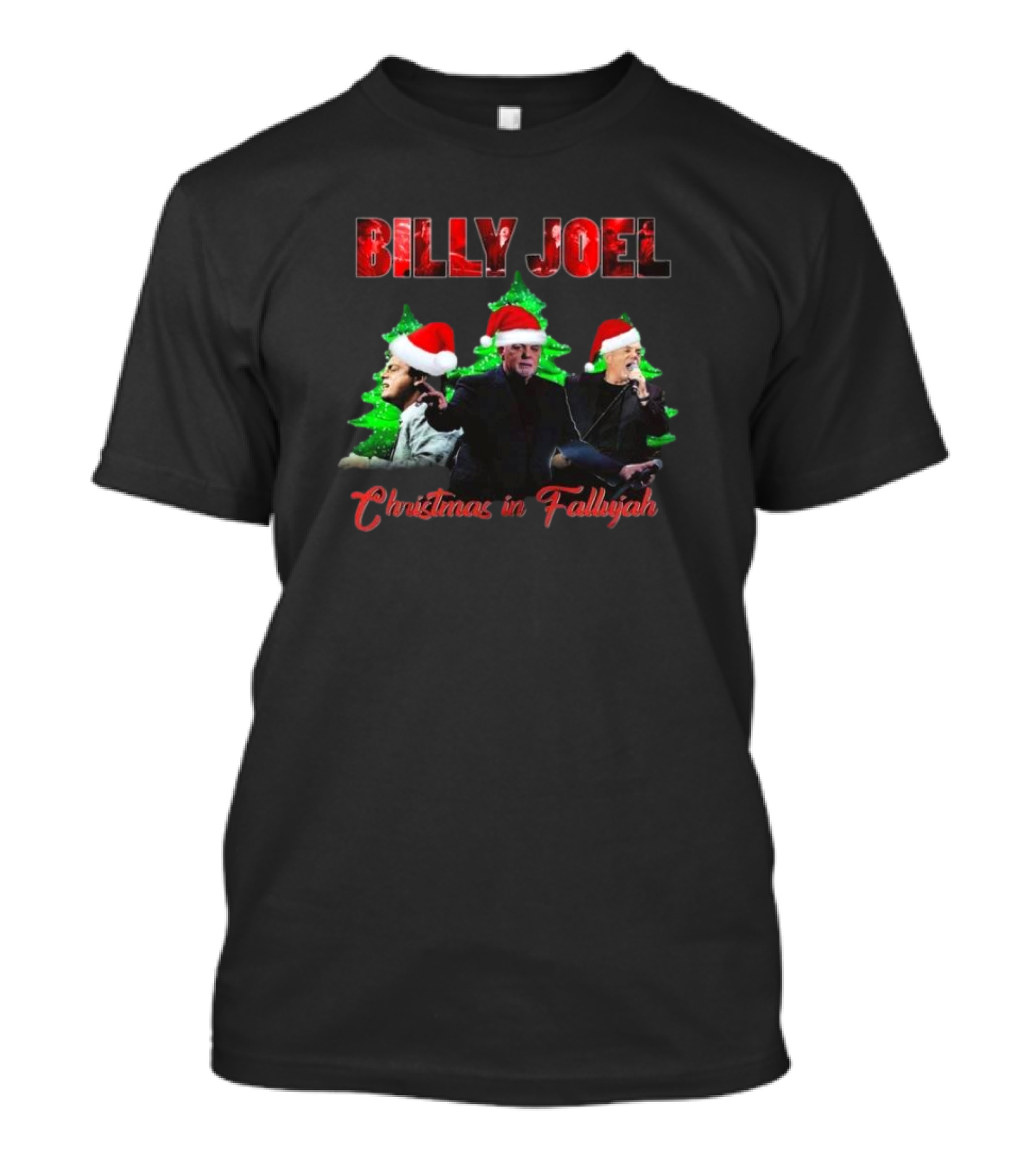 Billy Joel Christmas In Fallujah Santa Hat Green Tree Trio T-Shirt