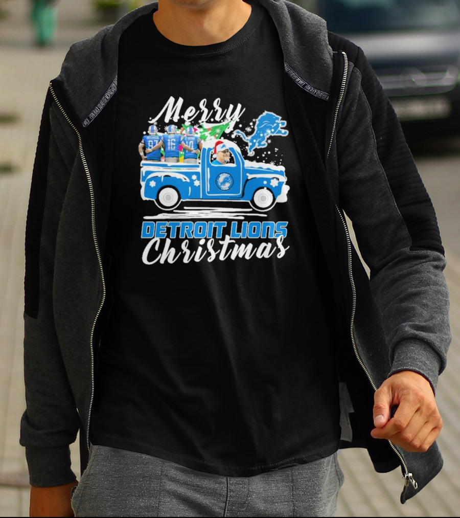 Merry Detroit Lions Christmas With David Montgomery Jared Goff Amon-Ra St. Brown T-Shirt