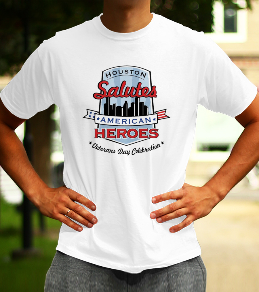 Houston Salutes American Heroes Veterans Day Celebration Skyline Banner T-Shirt