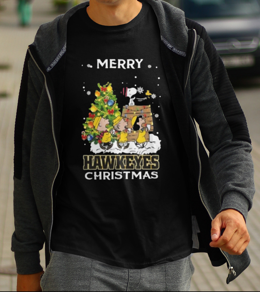 Merry Hawkeyes Christmas Snoopy And Friends Iowa T-Shirt