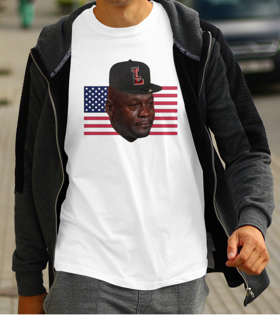 Michael Jordan Crying Meme USA Flag LL Cap T-Shirt