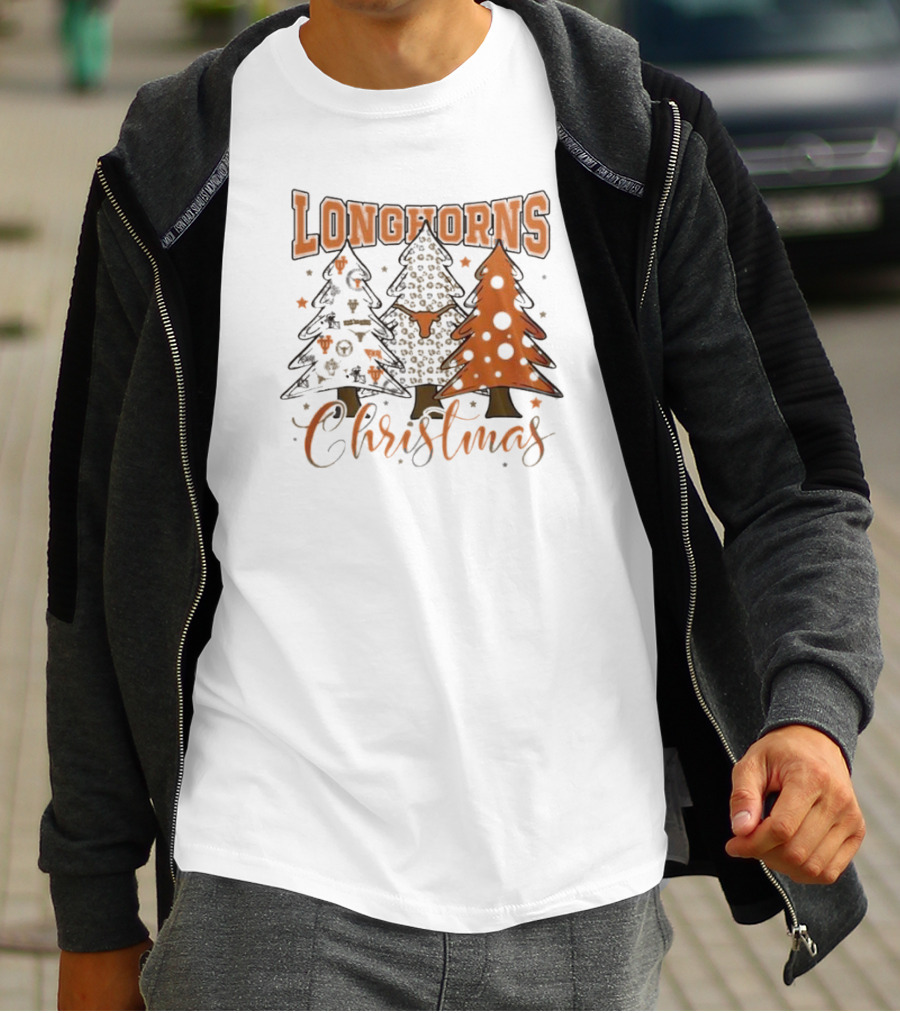 Longhorns Christmas Trees Merry Christmas And Happy New Year 2025 T-Shirt