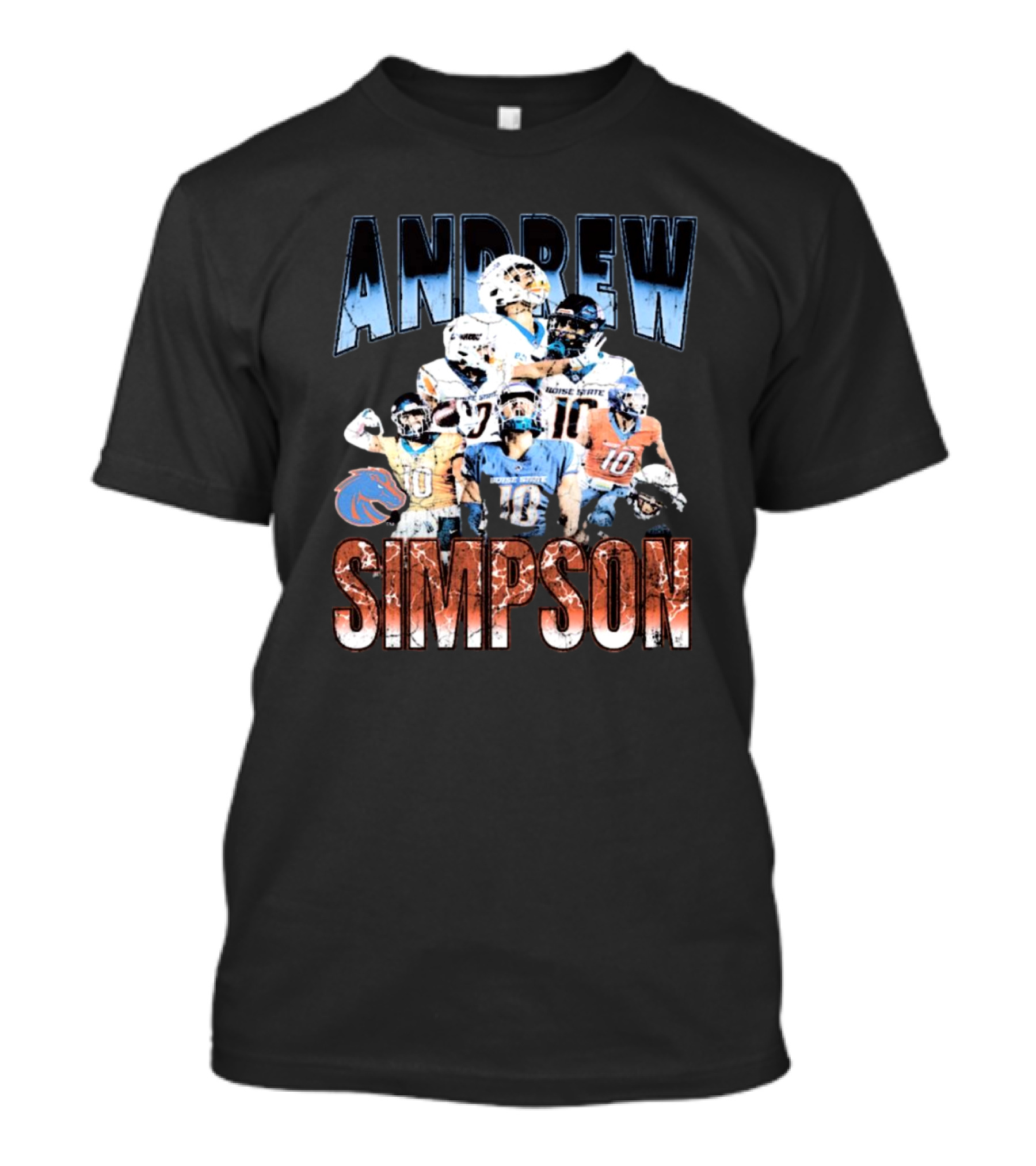 Andrew Simpson Boise State Broncos Football Throwback 90s Players T-Shirt