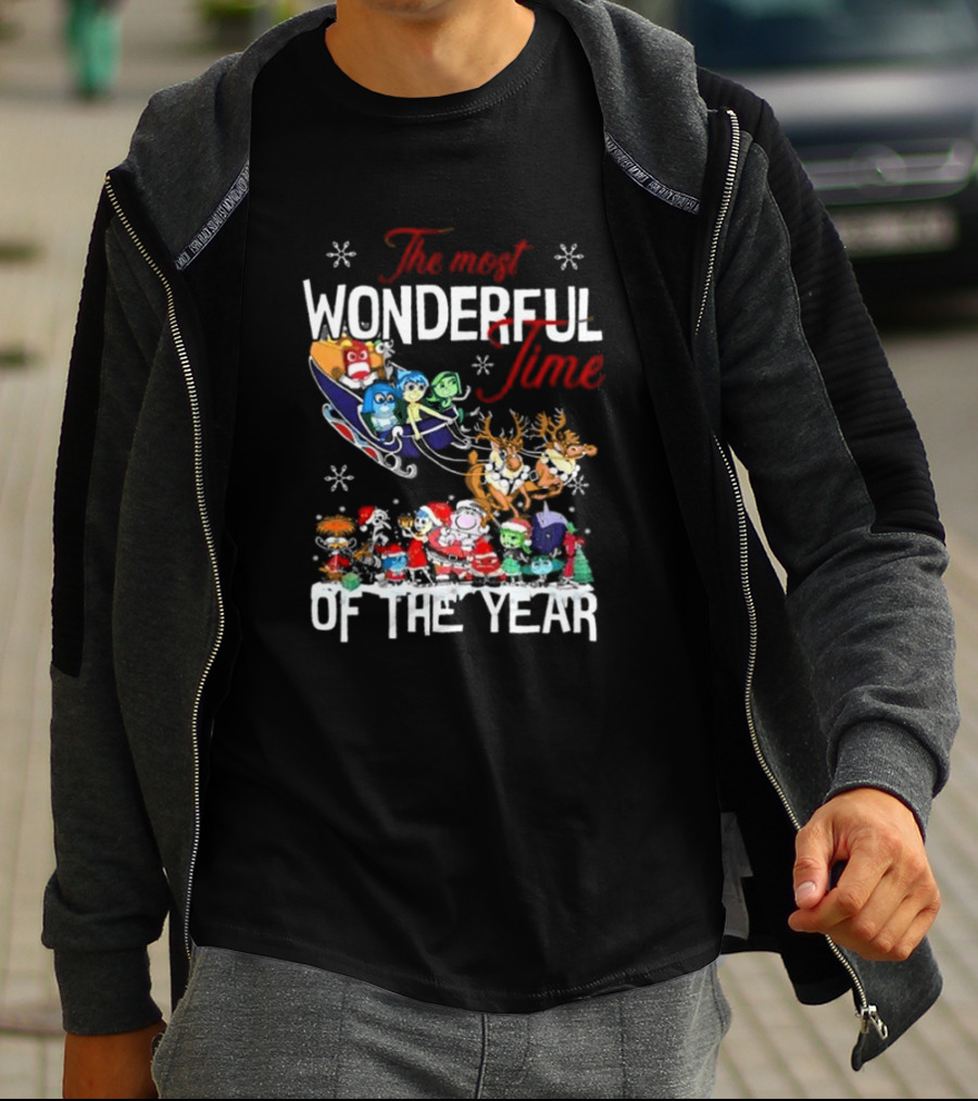 Inside Out The Most Wonderful Time Of The Year Christmas Characters Sleigh Reindeer T-Shirt