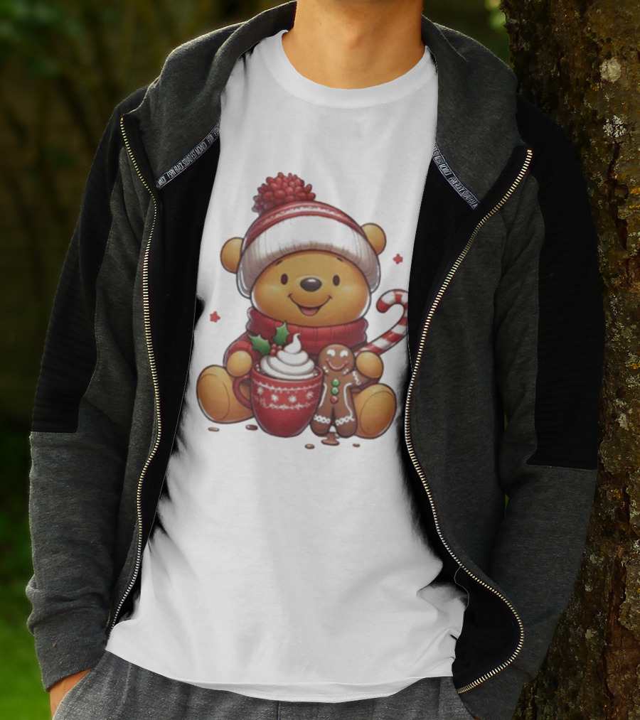 Winnie The Pooh Christmas Cocoa Candy Cane Gingerbread T-Shirt