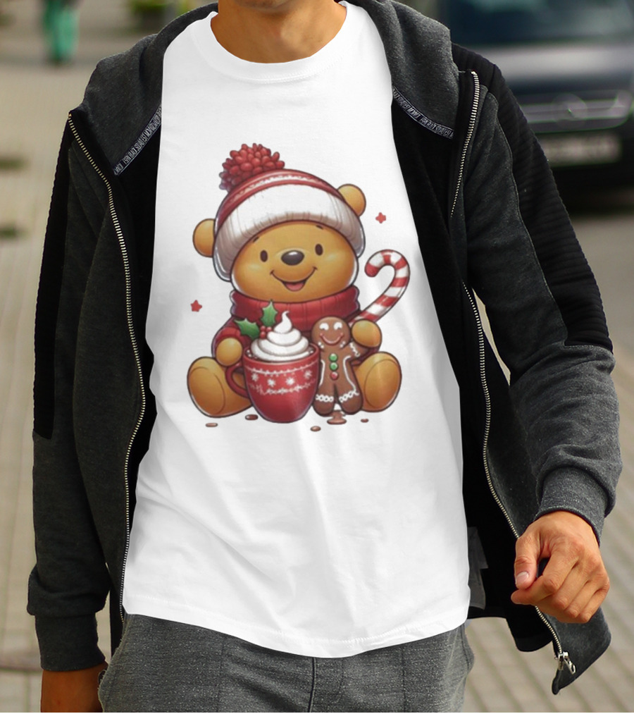 Winnie The Pooh Christmas Cocoa Candy Cane Gingerbread T-Shirt