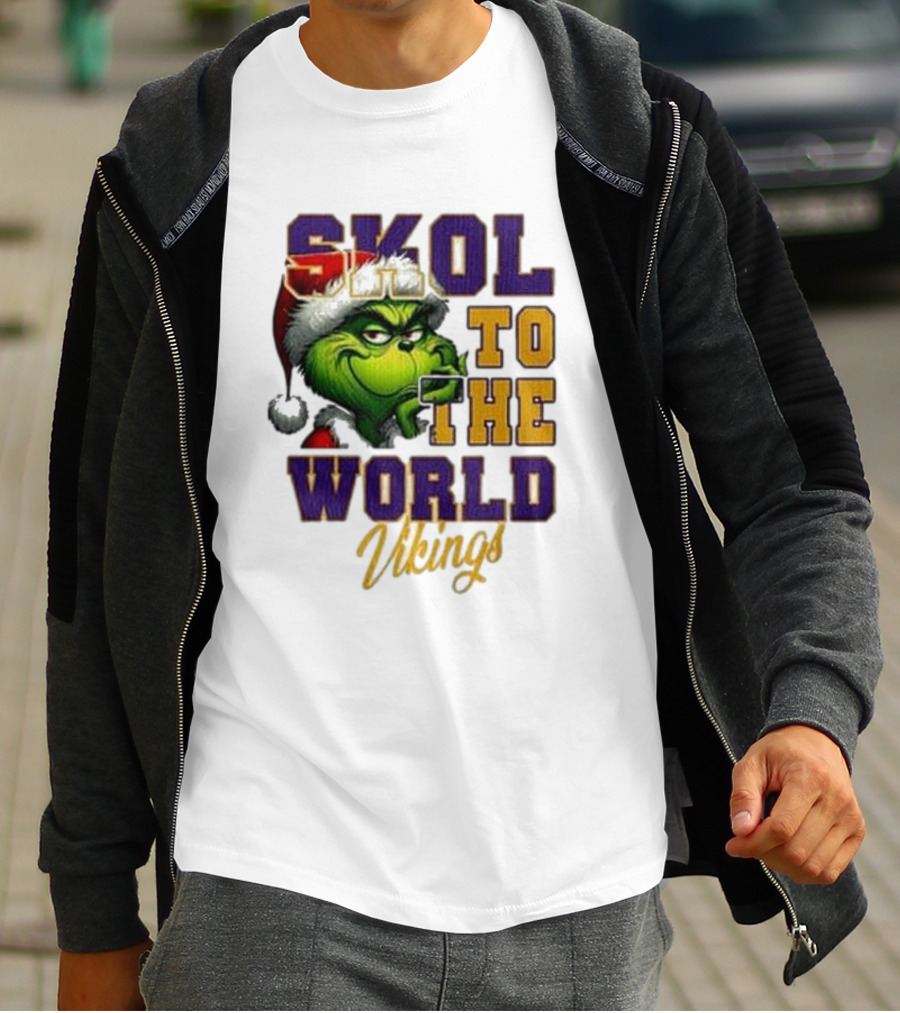 Minnesota Vikings Christmas The Grinch Skol To The World T-Shirt